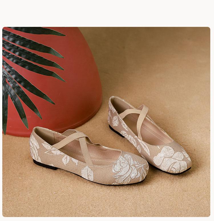 Fashion Spring and Summer Women's Mary Jane Shoes Retro Square Toe Cross-strap Shallow Flat Shoes Suitable for Daily Matching Skirts 44