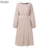ZANZEA Abito casual da donna a maniche lunghe con scollo tondo tinta unita