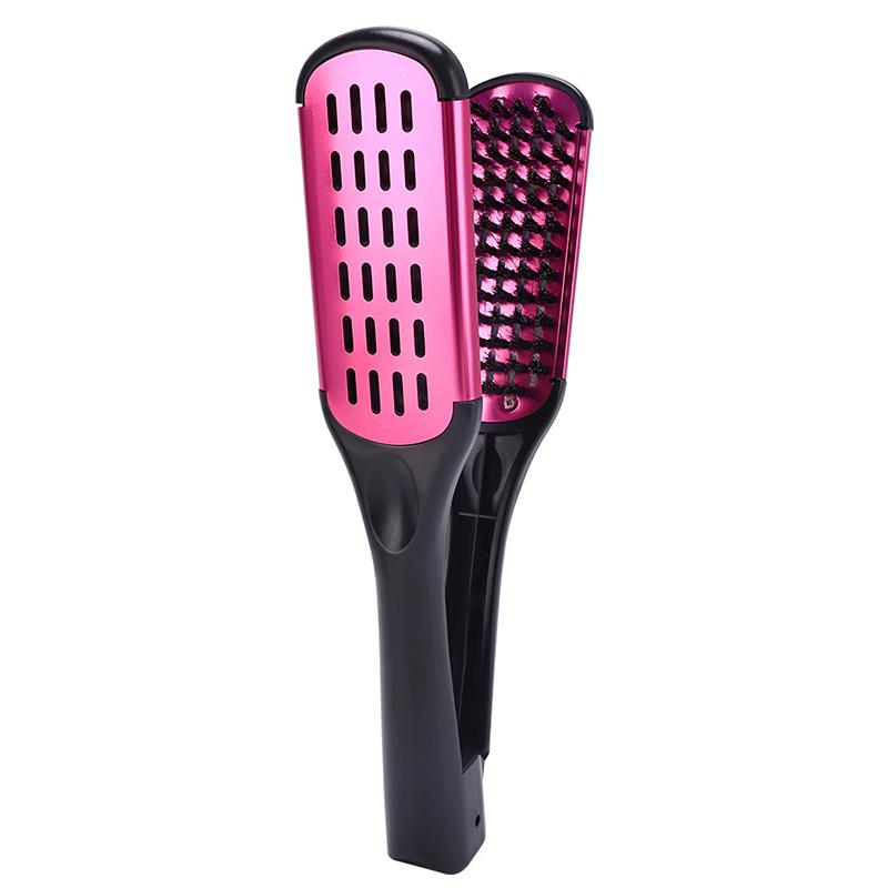 Pro Hairdressing Straightener Hair Brush Nylon Hair Straightening Double Brushes V Shape Comb Clamp Not Hurt Styling Tools DIY