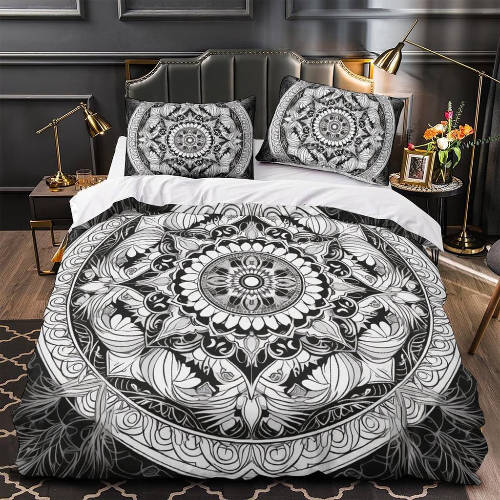 3D Digital Printing Mandala Series Quilt Cover Pillowcase Two Or Three-Piece Set Polyester Abraded