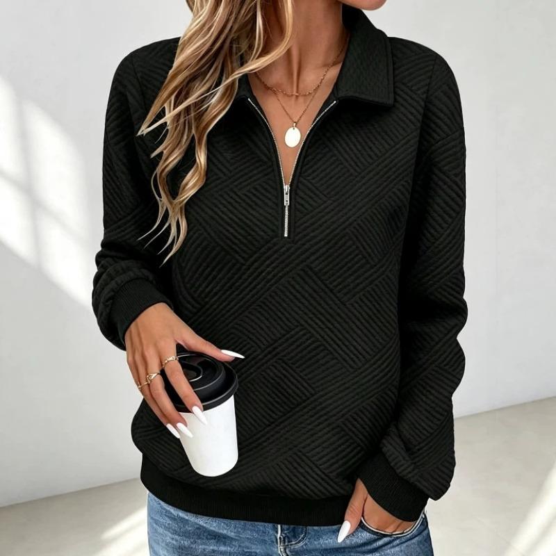 Casual Women S Loose Fit Long Sleeve Half Zip Polo Neck Solid Color Sweatshirt