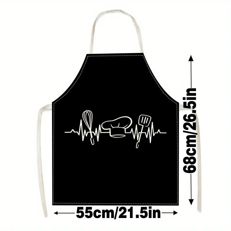 1pcs Chef Apron Linen Kitchen Cooking Baking Gift For Chef Cook Heartbeat Print Black White Utensils Hat Professional Culinary