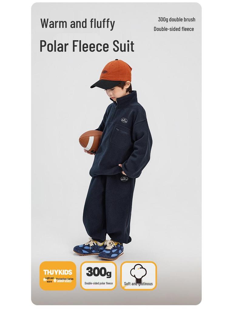 Chłopięcy zimowy zestaw 2025 puszysty sweter i spodnie polarowe