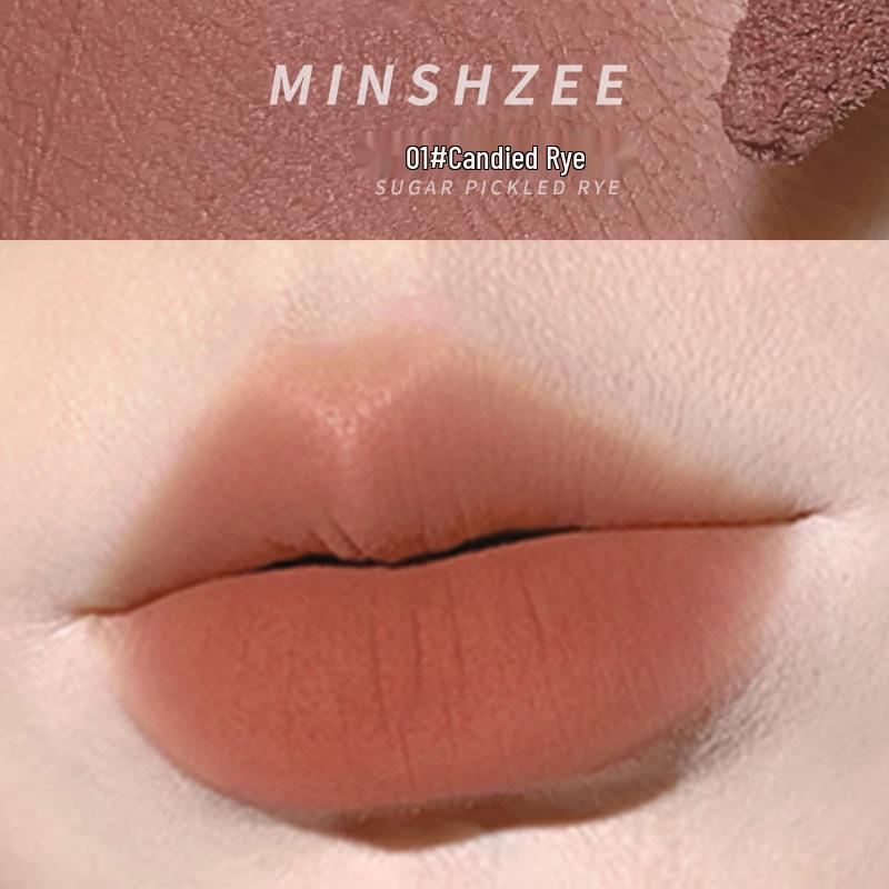 Минси Чжи Матовая Бархатная Помада-Мусс: Натуральное отбеливание, Портативный, Высокоценный блеск для губ на Осень/Зиму. 1.5g