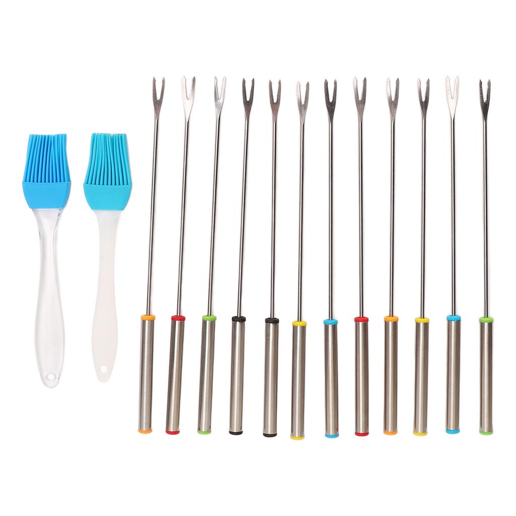 12 buc Furculițe Fondue 24cm Oțel Inoxidabil Bastoane Fondue Portabile cu Mâner Rezistent la Căldură Ustensile de Bucătărie