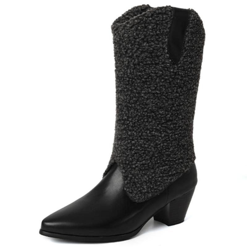 

Черно-белые ботфорты женские зимние ботинки новинка 2024 теплые меховые сноубутсы женские большого размера 45 обувь удобная 46 чёрный