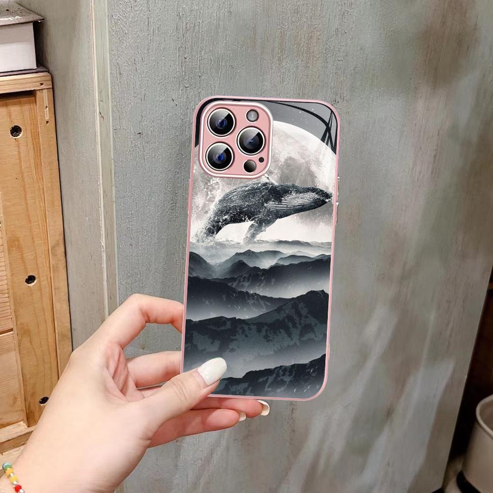 Whale Phone Case Tempered Glass For iphone 14 13 12 11 Pro Mini XS MAX 14Plus X XS XR Fundas