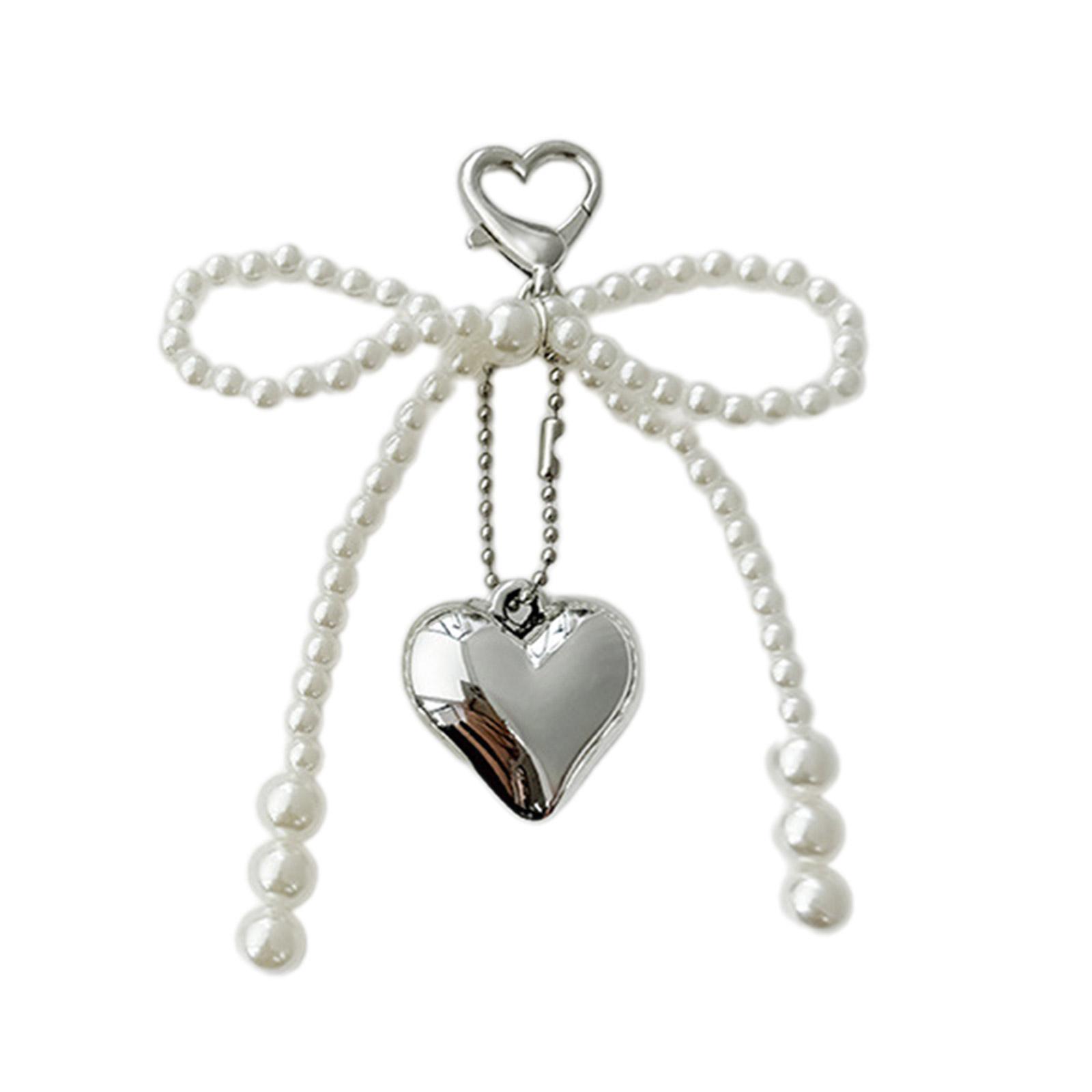 

Модные брелоки с подвесками в виде сердца, жемчуга и бантика, милый кулон, подвесное украшение, кольцо для ключей, украшение для рюкзака для женщин и девушек L