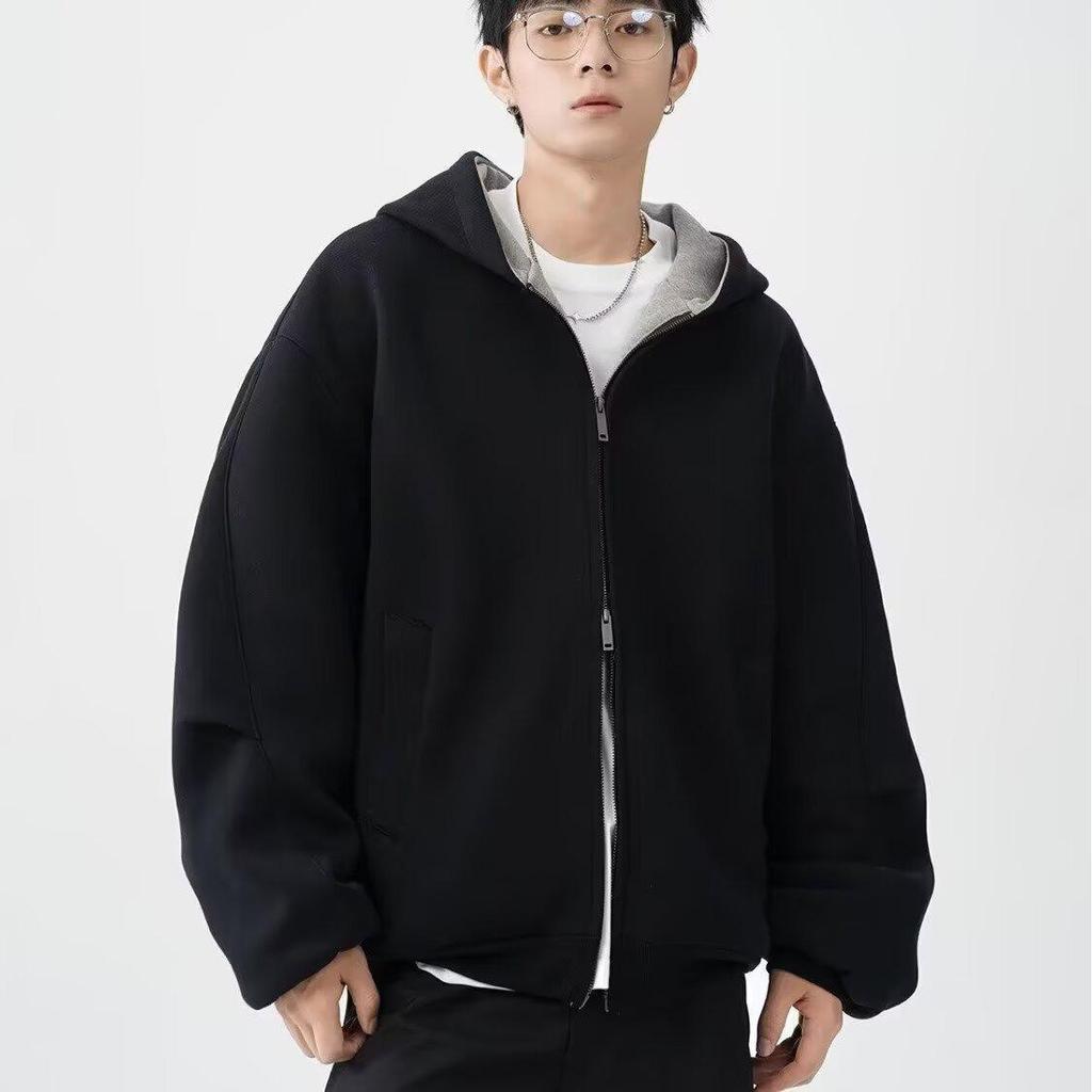 Unisex Heavyweight Double Zipper Oversized Hoodie - 2025 Autumn Trend Color Block Cardigan