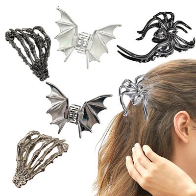 Halloween Hair Claw Bat Skull Hand Spider Design Hair Clip Metal Secure Grip Back Head Hair Claw Party Prom Accessories