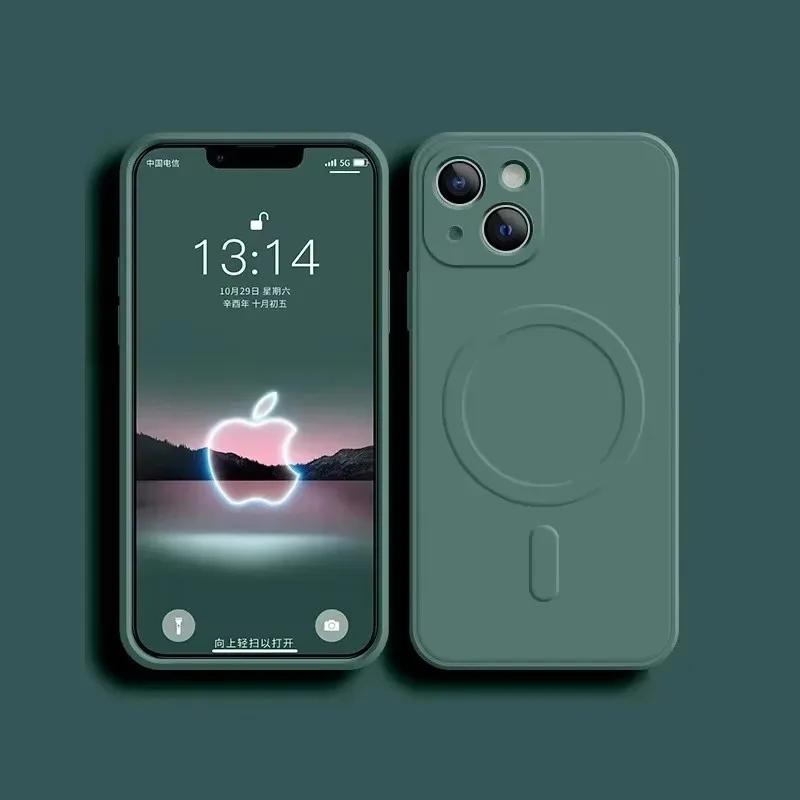 Tekutý silikonový kryt Pro iPhone 16 17 15 14 13 12 11 Pro Max Plus Mini Air Pro Magsafe Magnetické bezdrátové nabíjení Měkký kryt funda