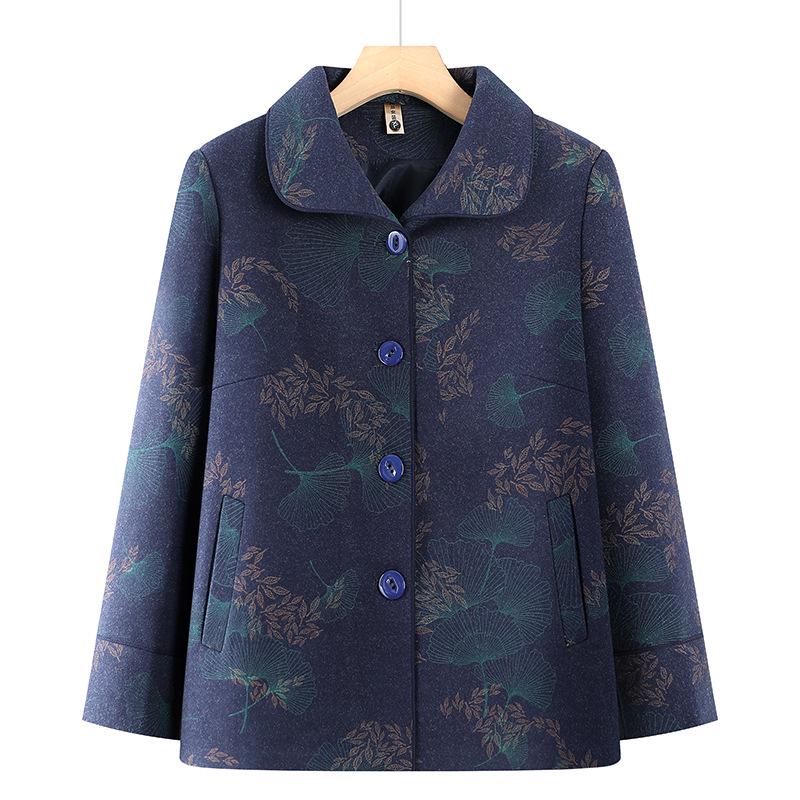 Grandma's High-End Autumn Wool Coat for Women, Turn-Down Collar, Perfect for Elderly and Middle-Aged Mothers