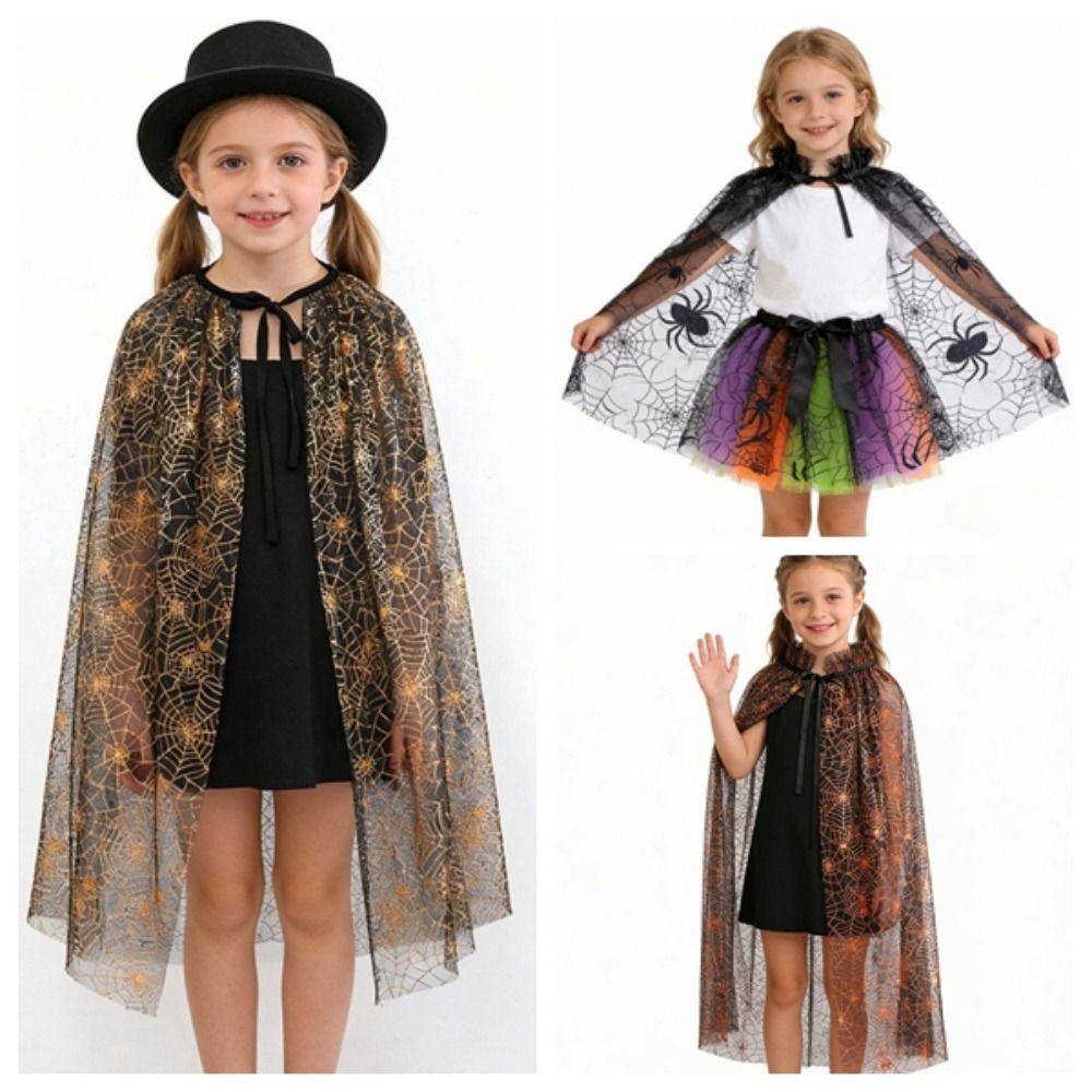 Bat Kids Mesh Cloak Spider Web Cosplay Bridal Costume Retro Halloween Tulle Cape Children
