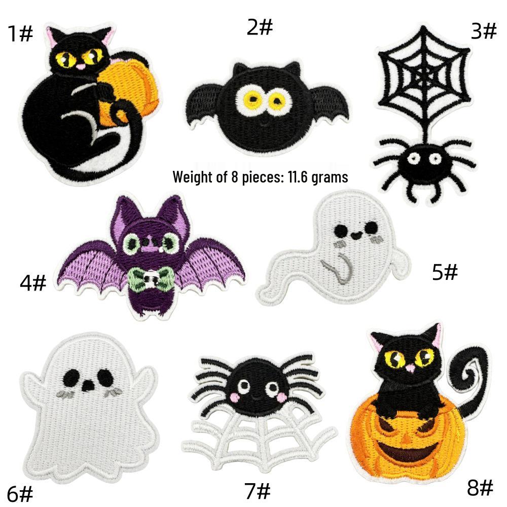 Halloweenská kreslená dýně a netopýr vyšívaná dětská brož nášivka