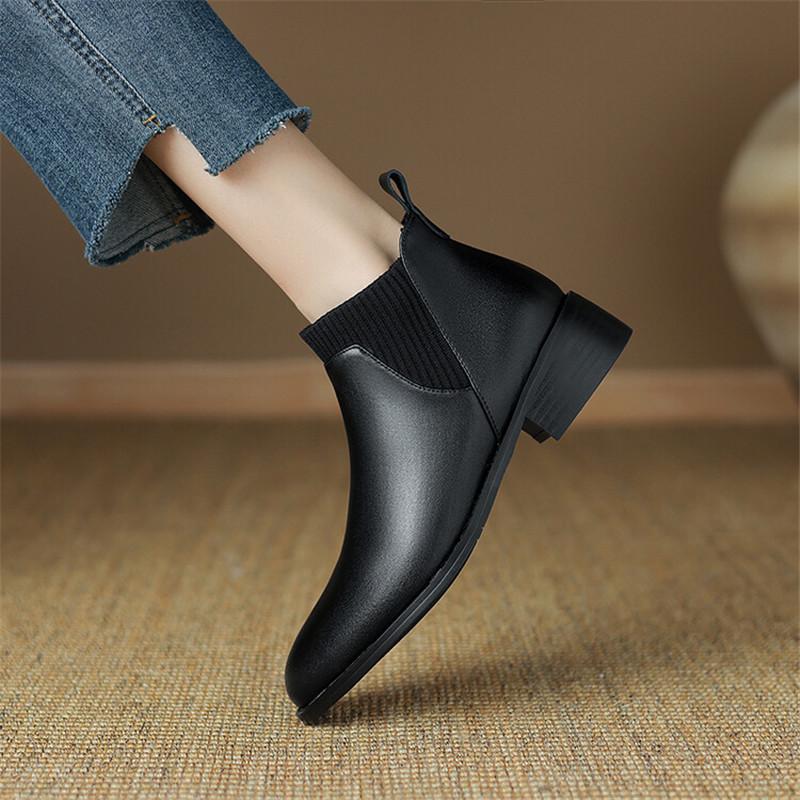 Fashion New Autumn Winter Women's Boots Split Leather Ankle Boot Fashion Boots for Women Round Toe Chunky Heels Shoes Zapatos De Mujer