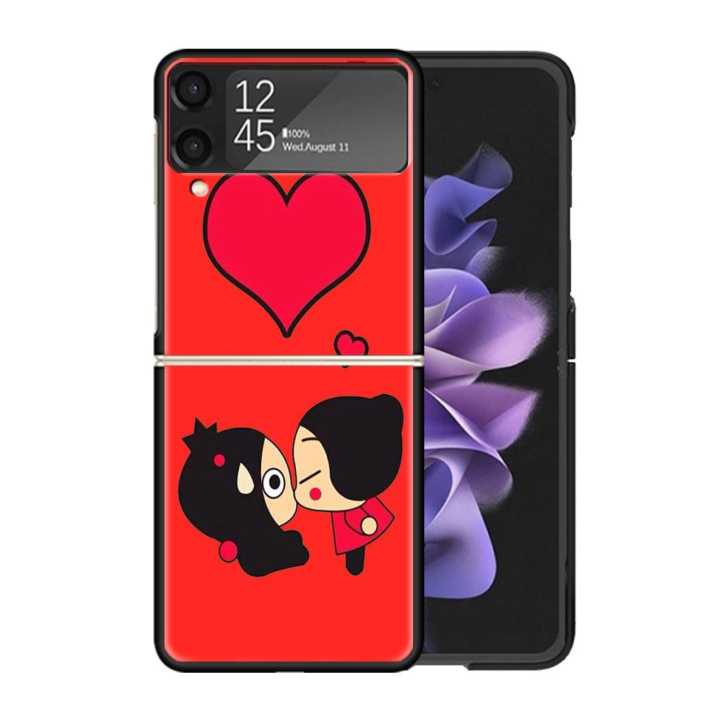 Cute Cartoon Pucca Garu Clear Phone Case For Samsung Z Flip 7 6 5 4 3 Galaxy ZFlip7 ZFlip6 ZFlip5 ZFlip4 ZFlip3 5G Print Cover C