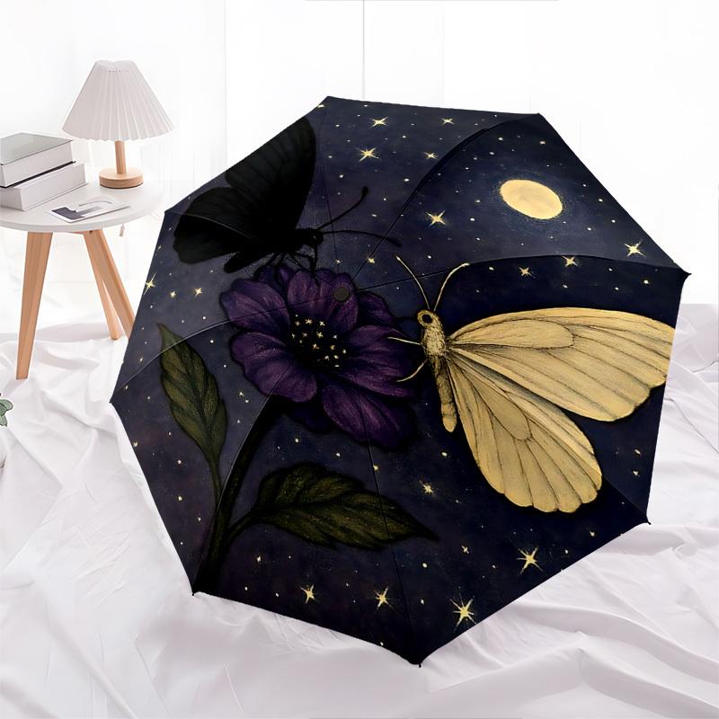 Butterflies, Night Sky Automatic Folding Umbrella Compact 8 Rib Design, Unique Style, Suitable for Everyday Outdoor Use, Perfect Gift for Fr