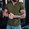 Mens Summer Casual Solid Short Sleeve Henley T Shirt