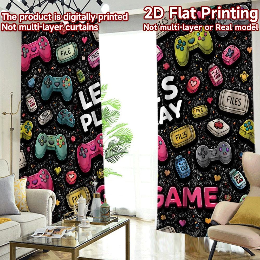 2D FLAT PRINTING 2pcs Curtains (Without Rod) Colorful Controller Collage Contemporary Popular Curtains Polyester Easy Install