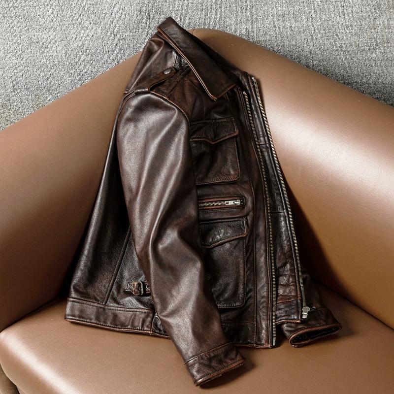 New Retro M65 Hunting Jacket Mens Genuine Leather Vintage Workwear Coat Distressed Collar137