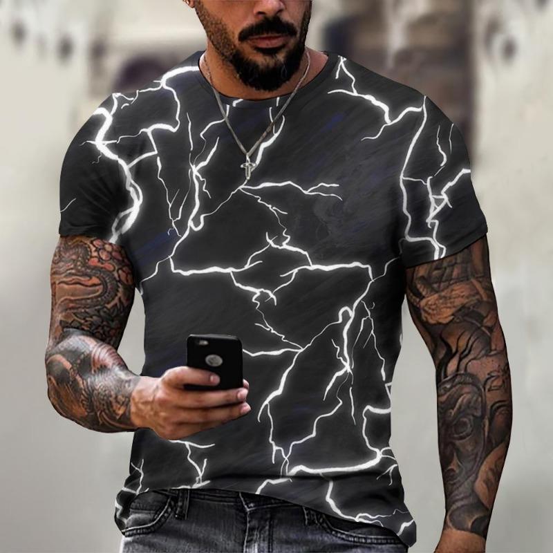 Men's T Shirt 3d Lightning Print Mens Short-Sleeved Tops Summer Street Fashion