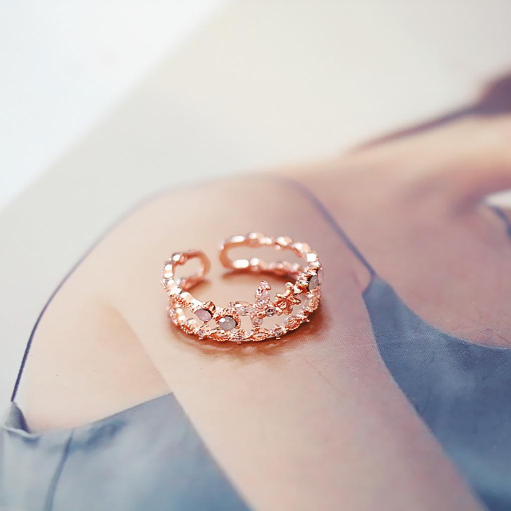Adjustable Open Women Fashion Cubic Zircon Flower Finger Jewelry Gift for Girls