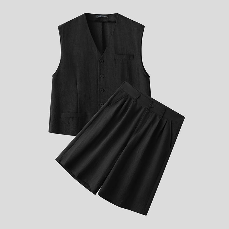 

INCERUN Чоловічі літні комплекти з двох предметів: безрукавка та вільні шорти 3XL чорний