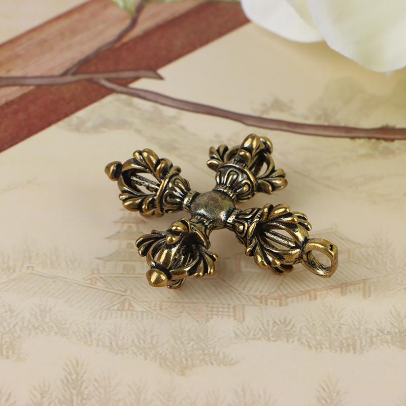 1Pc Cross Vajra Brass Car Key Chain Pendant Buddhism Dharma Lanyard Bodhi Beads Motorcycle Keychain Rope Pendant