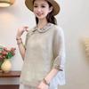 Women's Retro Folk Style Lapel Shirt with Oblique Collar and Chinese Button Design in Cotton-Linen