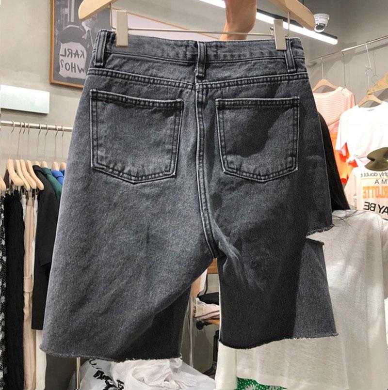 Large Size Hole Denim Shorts Summer Women's Chic Design High Waisted Five Point Fashion Casual Straight Leg Shorts