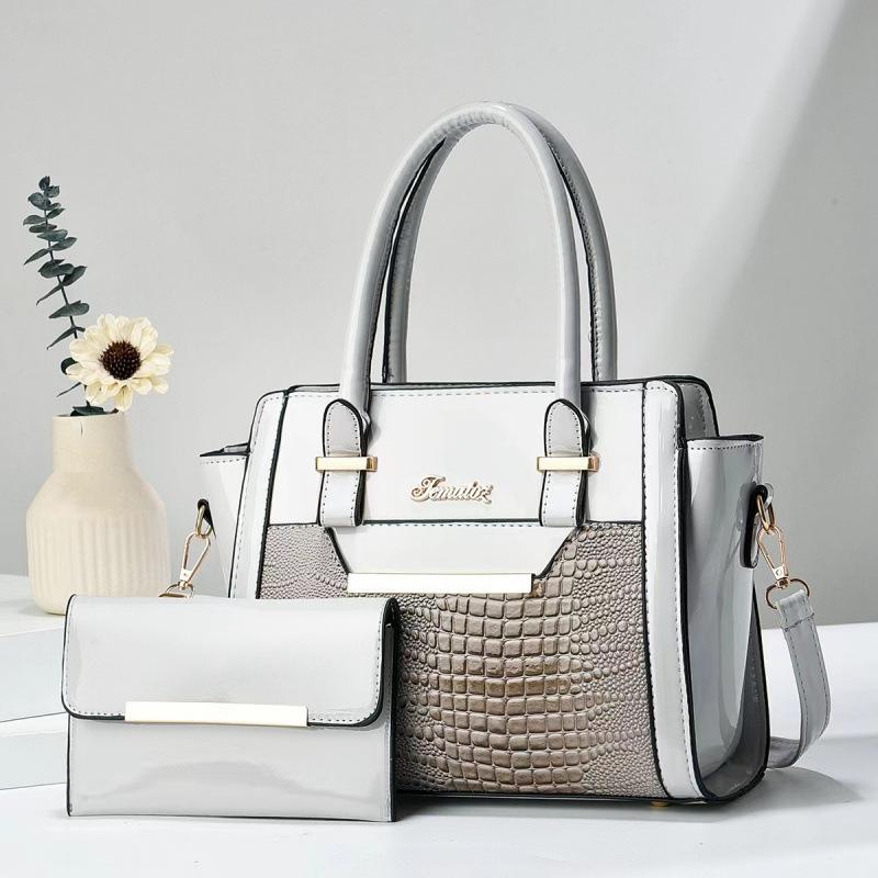 Mother-in-law Bag Crocodile Pattern Bright Leather Two-piece Set Women's Crossbody Bag Korean Version Handbag Shoulder Bag Handbag