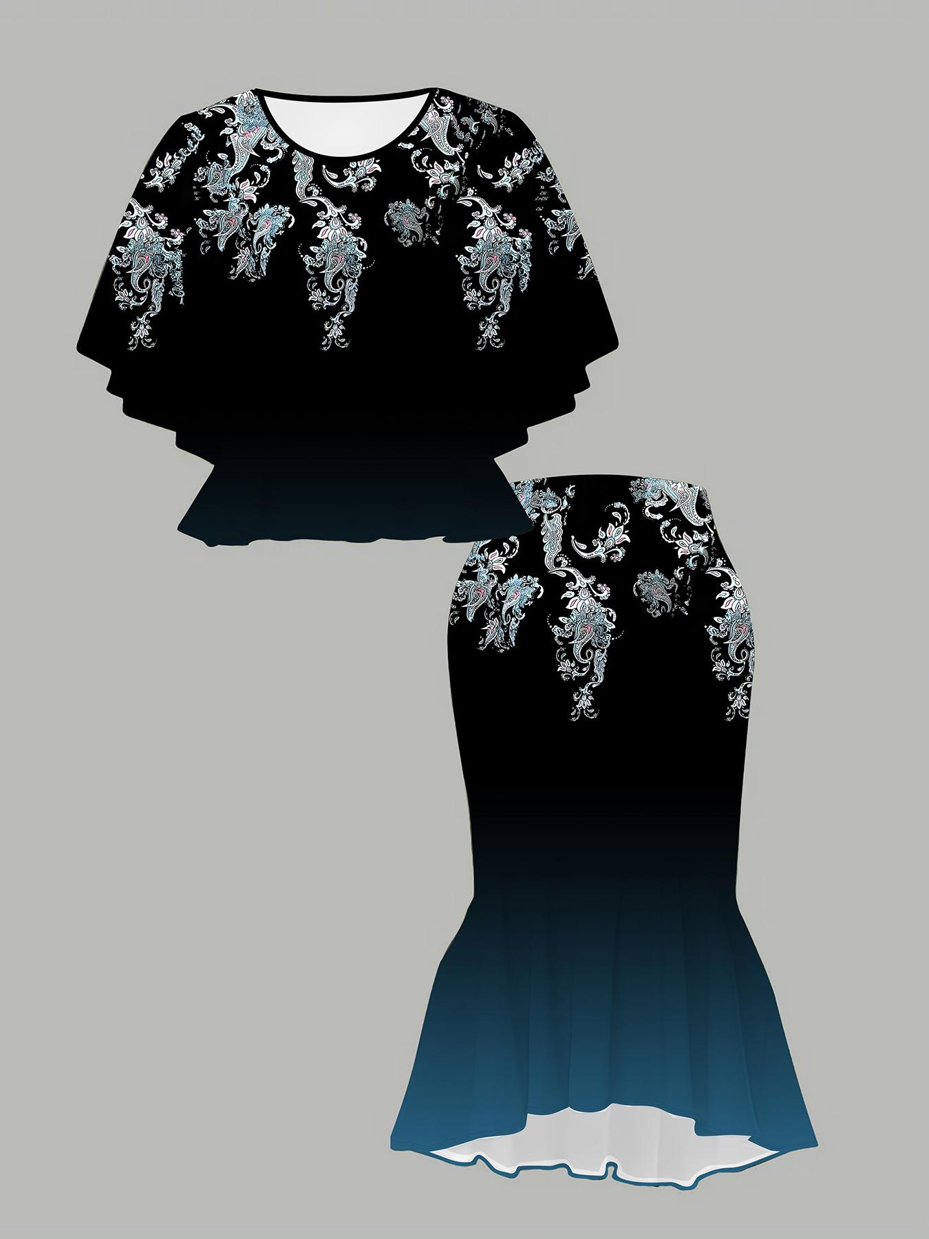 

3D Printed Classical Totem Women s Print, Fashionable Large-sized, Elegant, Versatile for All Seasons. T-shirt, Skirt and Set 1XL синій