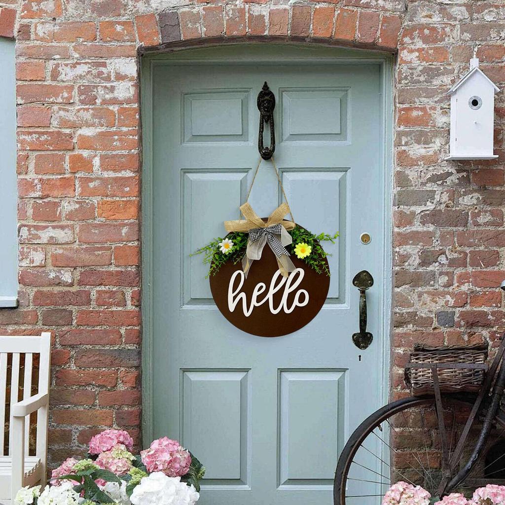 Welcome Sign for Front Door Door Wreath Ornament with Rope Wood Sign Door Hanger with Bow for Holiday Home Porch Decoration