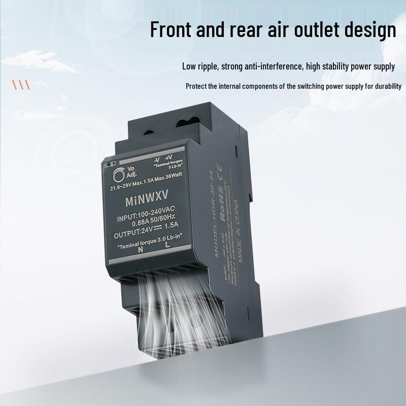 24V Ultra-Thin DIN Rail Mounted Industrial Power Supply with Stabilized Plastic Shell (HDR-30-24V).