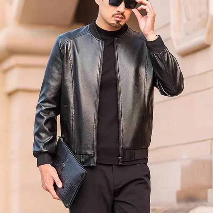Men's Spring & Autumn PU Leather Baseball Collar Jacket - Fashionable, Casual, Versatile