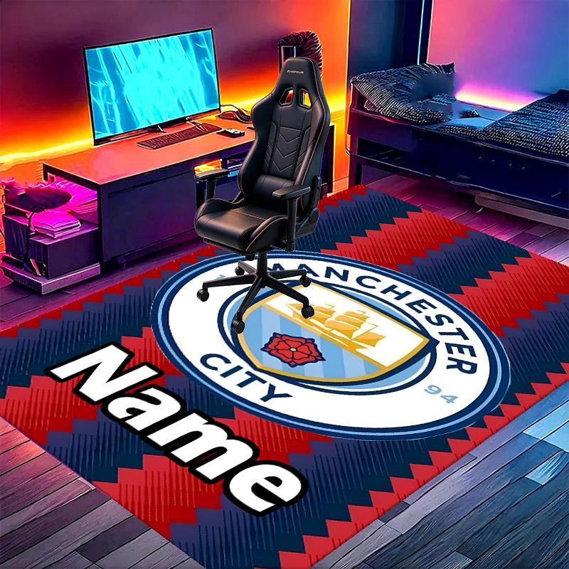Custom Name Personalized Manchester City FC Print Carpet, Versatile Home Decor Rug, for Playroom, Apartment, Balcony, Entryway, Hallway Gift