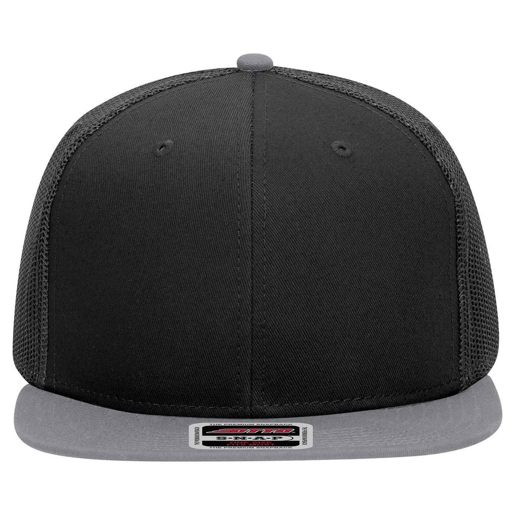 Otto Baseball Snapback Cap with Flat Cotton 6 and Polyester Mesh Available In Gray and Black 141-1070 Visor, Front, Panels, Back,