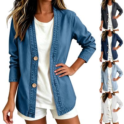 Women's Casual Open Front Cardigan Denim Look Jacket Long Sleeve Button Down Lightweight Outerwear for Everyday Wear