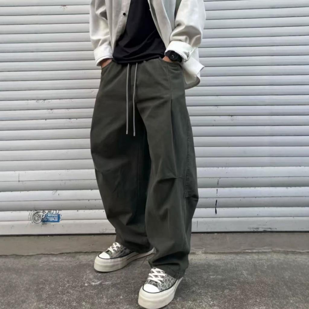 Autumn American Trendy Brand Washed Scimitar Straight Overalls Men's Fashion Versatile Loose Breathable Solid Color Casual Pants