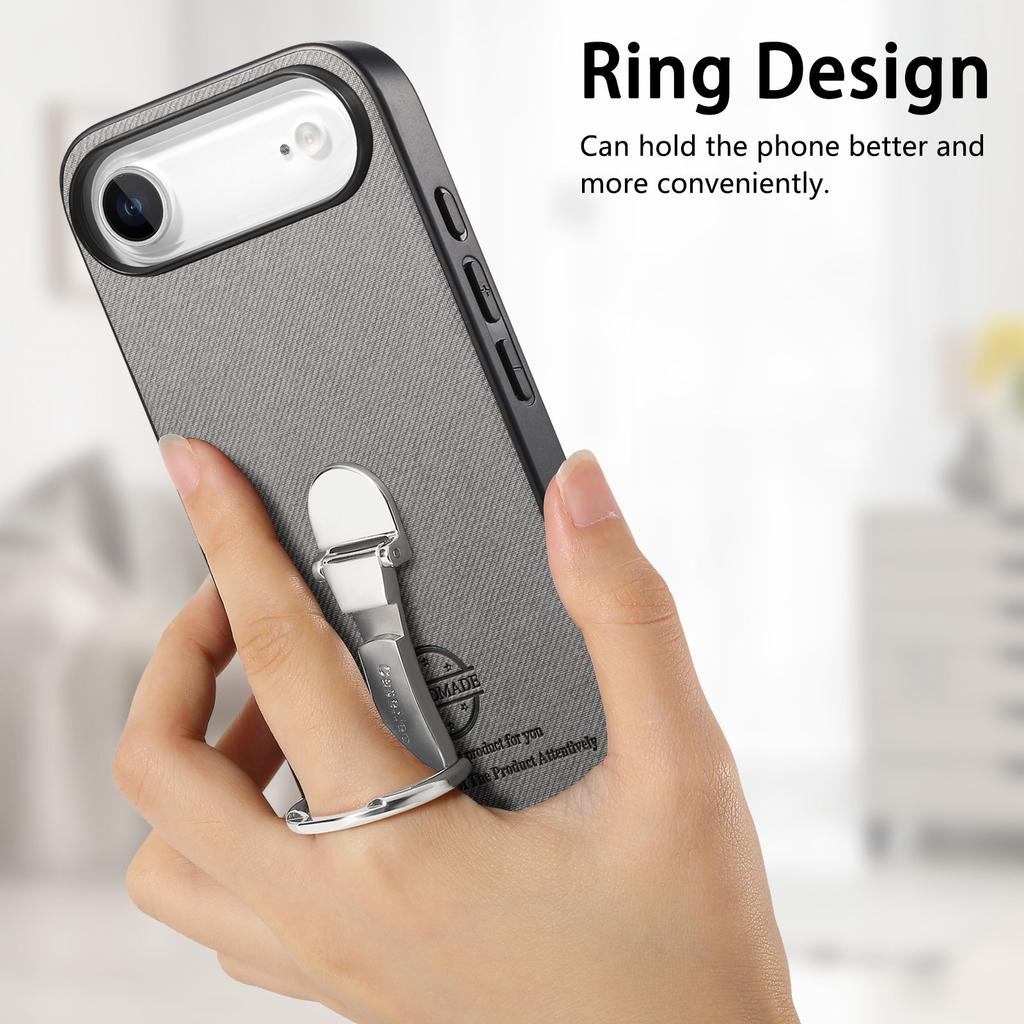 For iPhone 17 Air Case Folding Kickstand Twill Texture Leather Back Cover