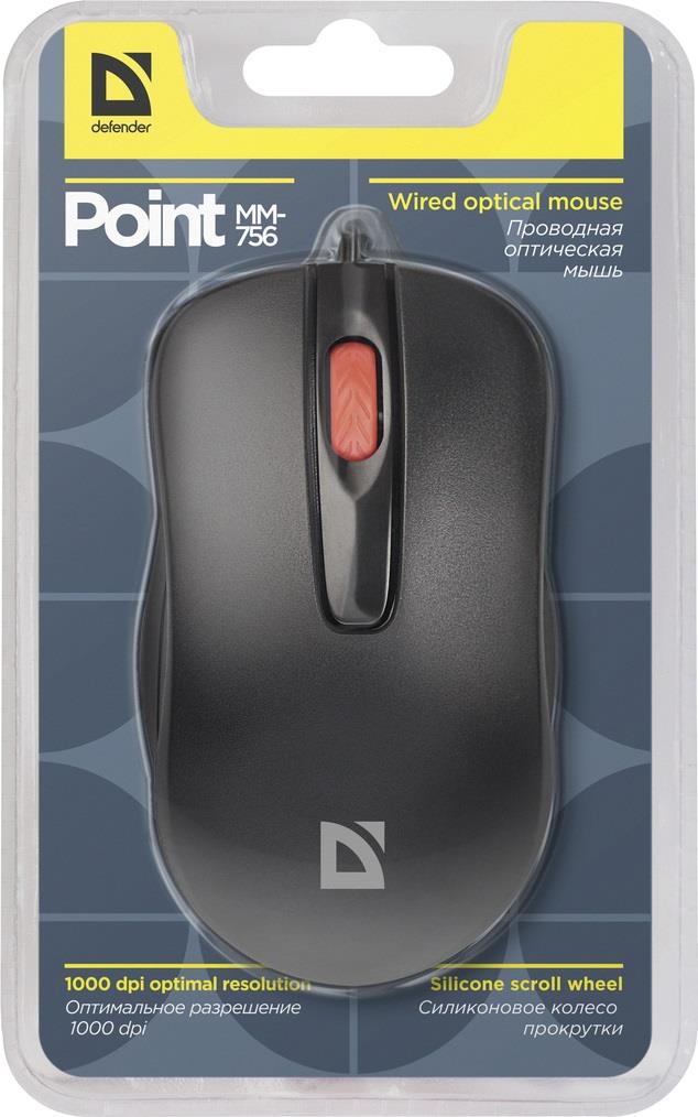 Mysz przewodowa Defender POINT MM-756 OPTICAL 1000dpi 3P czarna