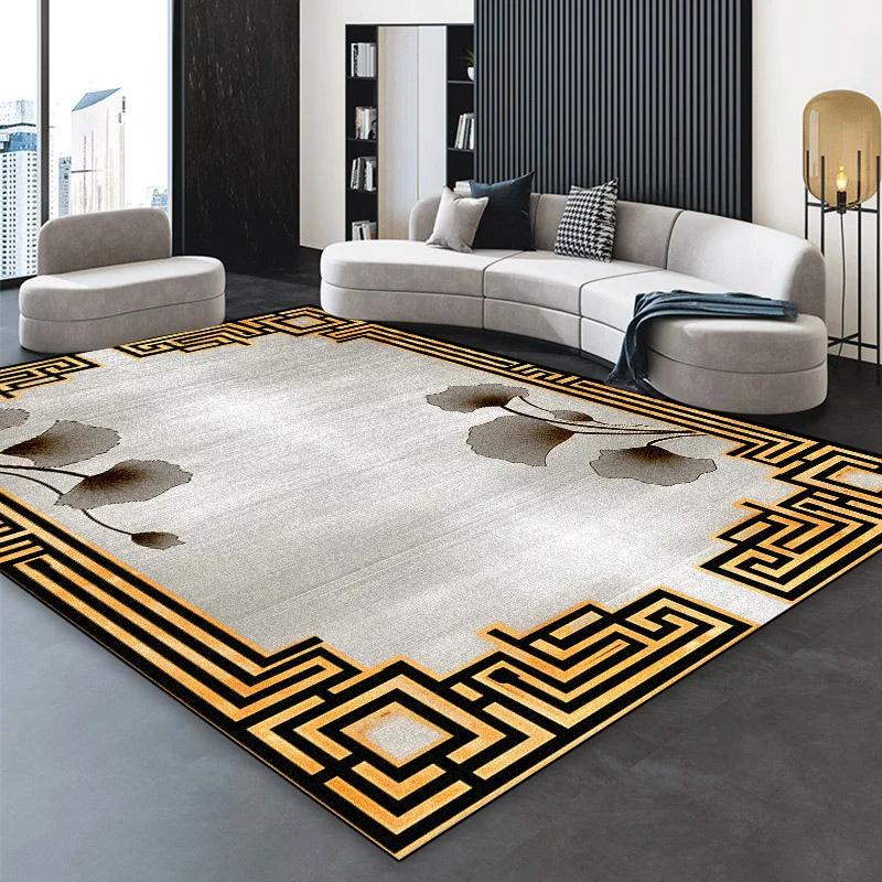 Luxury Black Golden Carpet for Living Room European Home Decoration Easy Clean Large Rugs Bedroom Cloakroom Non-slip Floor Mats