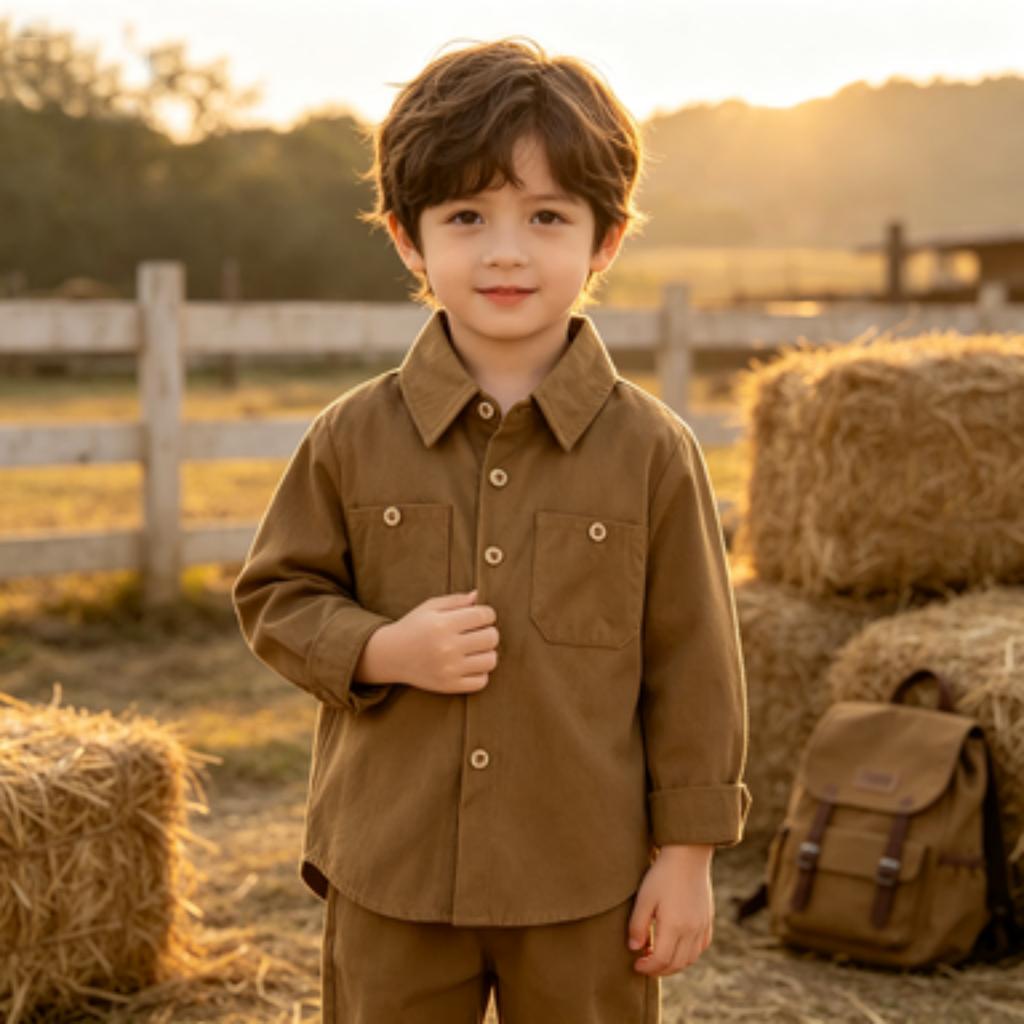 Boys' Long Sleeve Cotton Button Down Shirt Casual Comfortable Korean