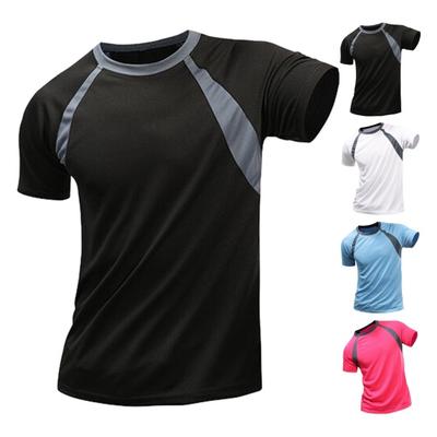 Men Summer Sports T-shirt Short Sleeve O Neck Sweat Absorption Quick Dry Soft Breathable Contrast Color Elastic Advertising Shirt Sports Meet Top