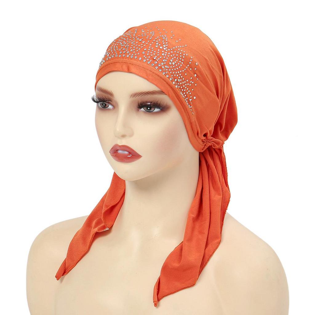 Dehnbarer Polyester Strass Beanie Kopftuch für Damen