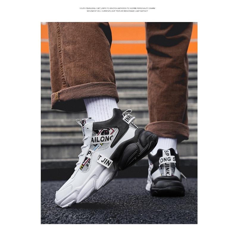 Men's High-top Chunky Sneakers Colorblock Breathable Non-slip Casual Sports Shoes