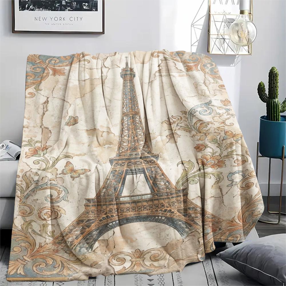 Paris Eiffel Tower Print Flannel Blanket, High quality Comfortable for All Seasons, Home Decor, Warmth and Comfort, Perfect for Christmas Gifts85
