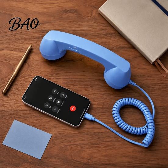 Vintage Style Handset Retro Phone for Mobile Phones, Type-C Wired Handheld Unique Gadget Calls Cell Receiver with Microphone Calls, Meetings,