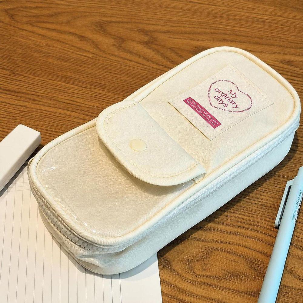 Lightweight Pencil Case Transparent Window Stationery Storage Bag Vintage Pencil Bag