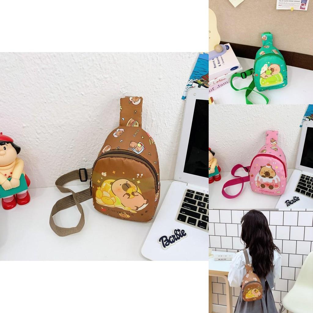 Cartoon Capybara Pattern Kids Chest Bag With Polyester Fabric And Breathable Design For Daily Use